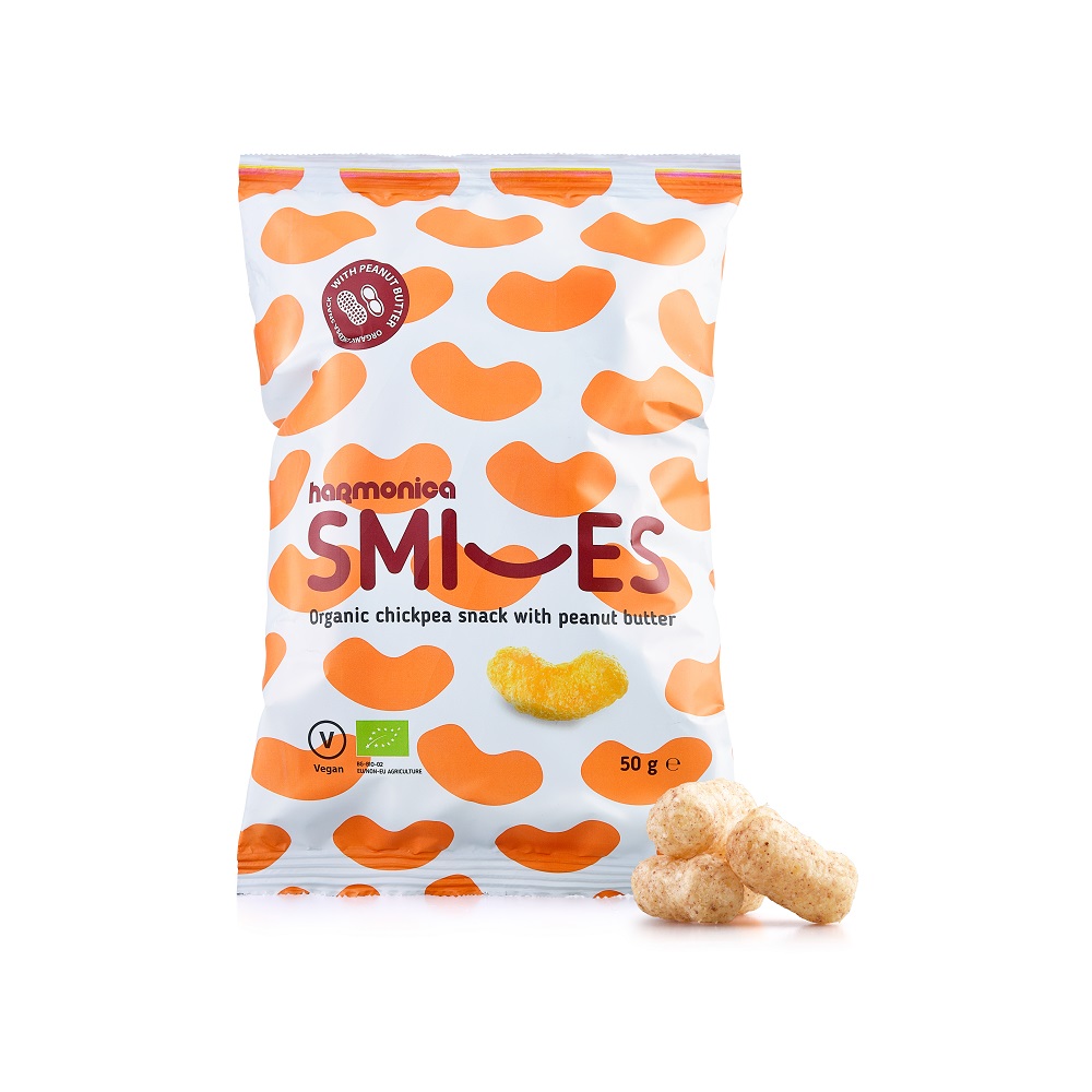 Pufuleti Smiles Bio din naut cu arahide, 50 gr, Harmonica